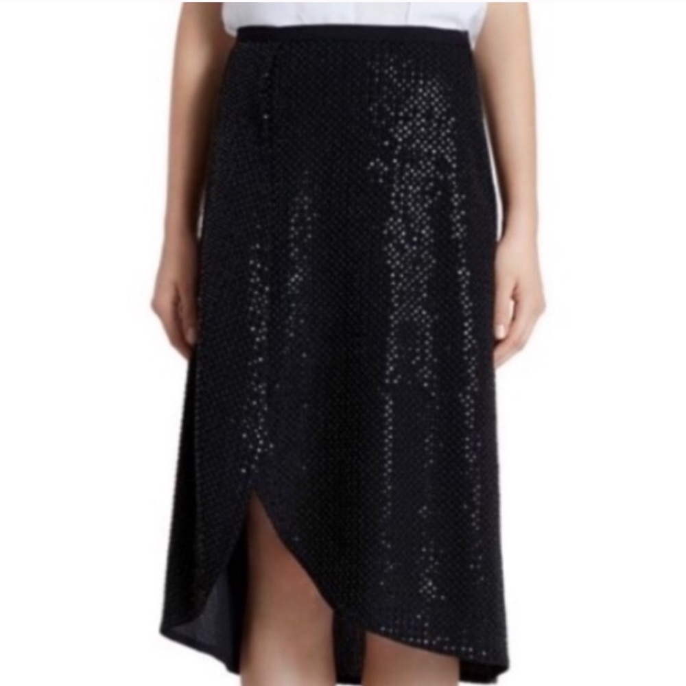 Halston Heritage Embellished Black Beaded Sequin Midi Skirt Cocktail